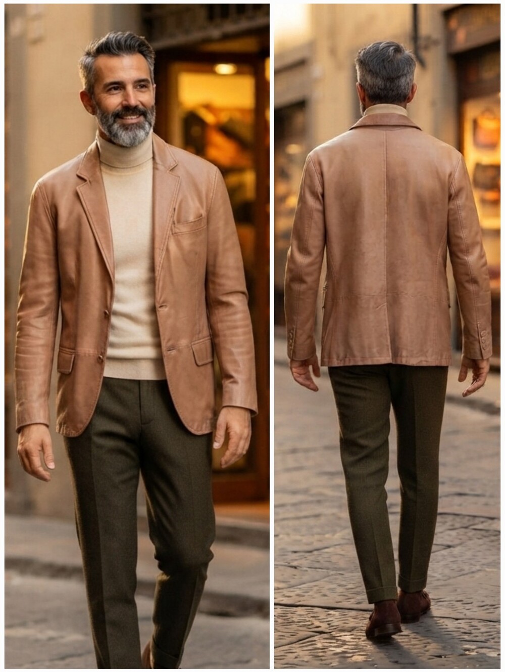 Danier Tan Two Button Genuine Smooth Leather Blazer L Vintage Contemporary